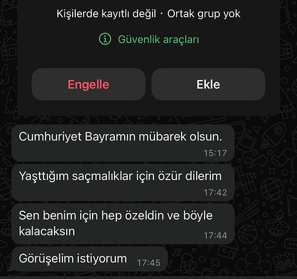 Fakat bu süreçte eski sevgililer de boş durmadı tabii. Bir kullanıcı, kendisine atılan mesajı bu şekilde paylaştı. Mesajı görenler, "Yazmak isteyen de bir şekilde yazıyor" demekten kendini alıkoyamadı.