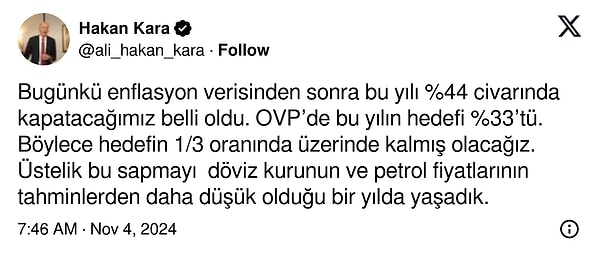 "Bu yılı yüzde 44 civarında kapatacağımız belli oldu."