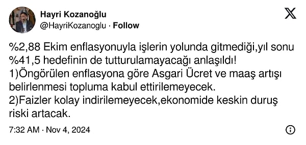 "Enflasyona göre asgari ücret ve maaş artışı belirlenmesi topluma kabul ettirilemeyecek."