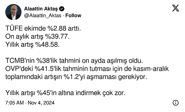 "Yıllık artışı %45'in altına indirmek çok zor."