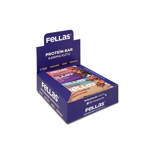 Fellas Protein Bar, Karma Kutu (4 Çeşit), 32gr x 12 Adet