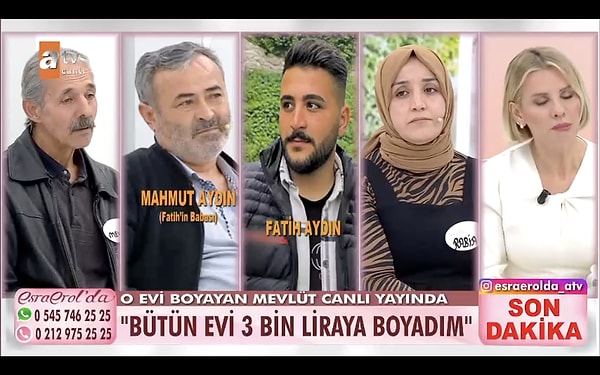 Boya ustası evi 3 bin TL'ye boyadığını söyleyince herkesi bir gülme aldı. Esra Erol, "Ben evi yeni boyattım. Bilseydim seni bulurdum." diye espri yaptı. Tanıdık olduğu için indirim yaptım, diyen Mevlüt Bey'e "Numaranı versem rekor kırarsın." diye takıldı.