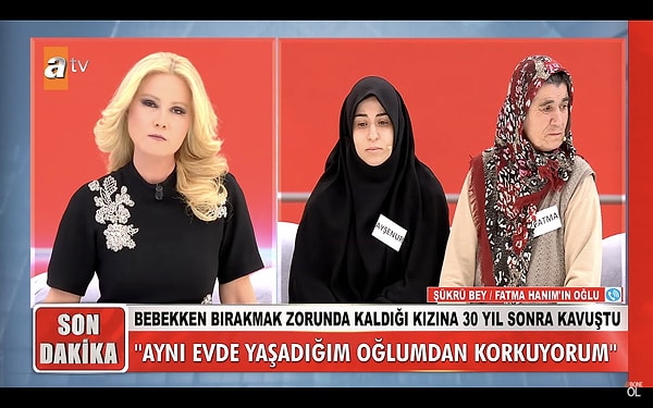 Fatma Teyze'nin durumu, herkesi derinden etkiledi. Müge Anlı, Fatma'nın oğlu Şükrü'nün şiddetine maruz kaldığını ve bu yüzden evinden kaçarak stüdyoya geldiğini açıkladı.