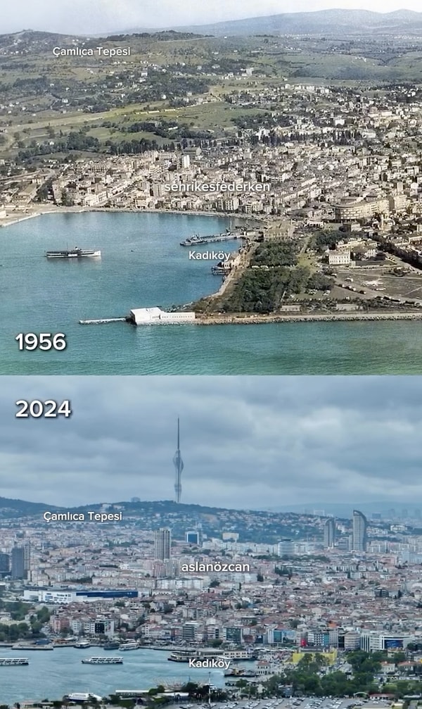 8. Kadıköy’den Çamlıca ve Acıbadem yönüne bir bakış (1956 ve 2024 yılları arasındaki 68 yıllık değişimi)