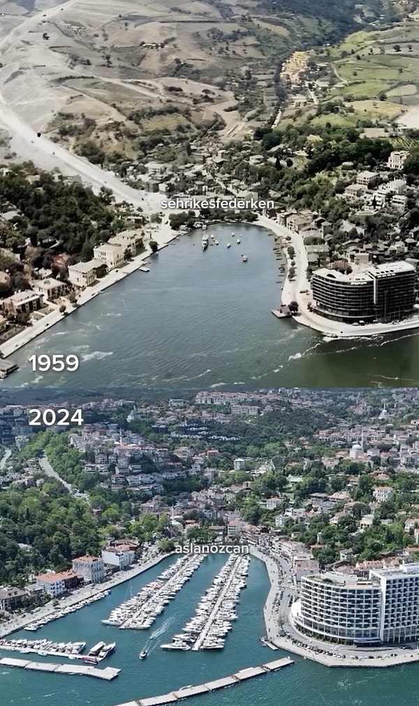 14. Tarabya koyu ve çevresinin 1959 ve 2024 yılları arasındaki 65 yıllık bu değişimi