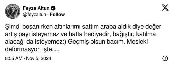 Kadının bu fedakar hareketi, sosyal medya kullanıcıları tarafından farklı şekillerde yorumlanırken, Avukat Feyza Altun'un yorumu ise en dikkat çekenlerden biri oldu