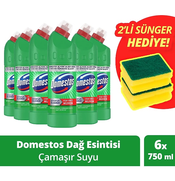 15. Domestos Çamaşır Suyu Dağ Esintisi 750 ml X 6 Sünger 1 Adet