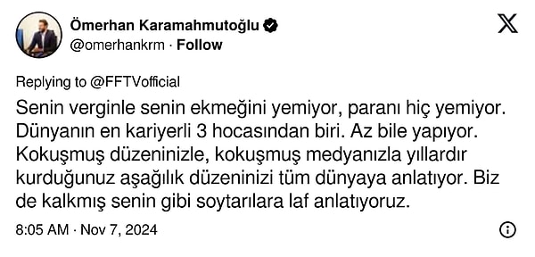 Fenerbahçe Kongre Üyesi Ömerhan Karamahmutoğlu da o sözlere sert tepki gösterdi👇