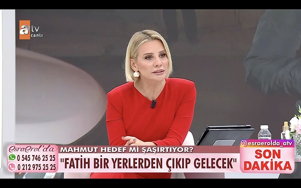 Ayrıca Mahmut Bey "Belki evde bayan arkadaşım var." diyerek herkesi şoke etti. Esra Erol, "Yapma Mahmut Bey. Senin çocuğunu arıyoruz. Biliyorsun kameraların geleceğini." diye konuştu.