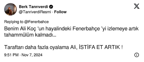 Gelen tepkilerin büyük bölümü Fenerbahçe Başkanı Ali Koç'a yönelikti👇