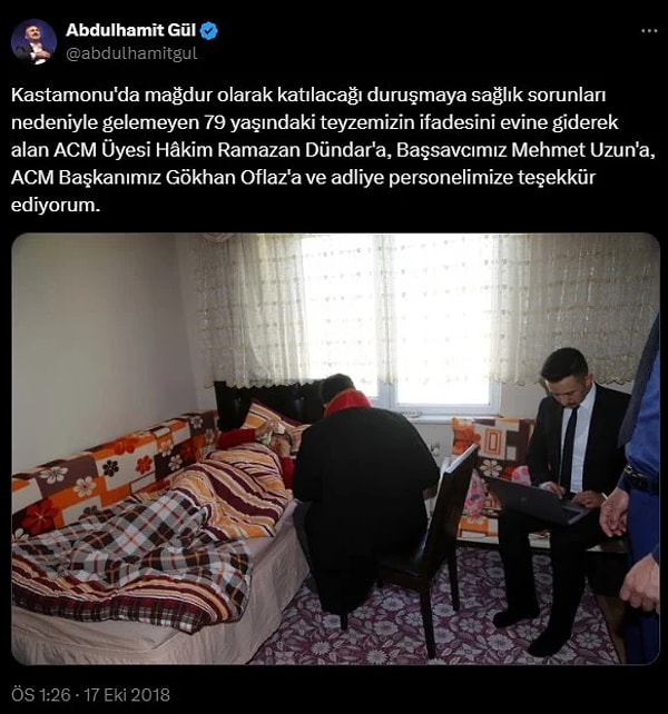 Dönemin Adalet Bakanı Adulhamit Gül, Ramazan Dündar’ı sosyal medya hesabından tebrik etmişti.