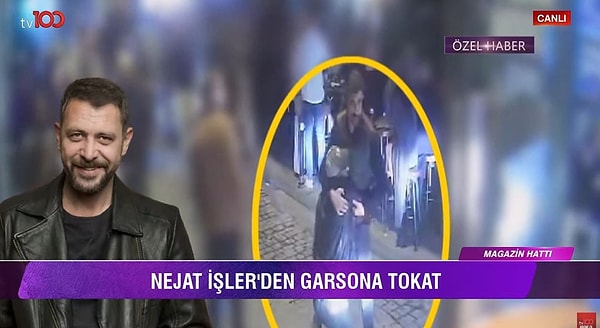 Tokat attığı garsondan özür dileyen Nejat İşler, sendelemeye devam edince arkadaşlarının koluna girerek oradan uzaklaştı.