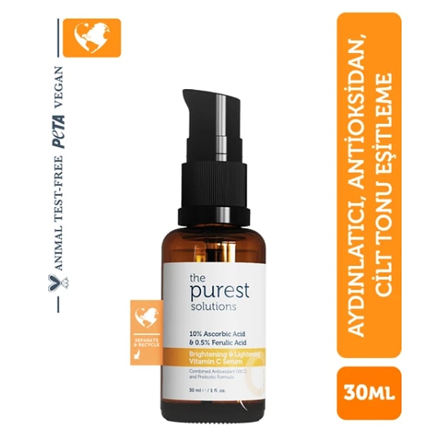 5. The Purest Solutions, C Vitamini Aydınlatıcı ve Ton Eşitleyici Cilt Bakım Serumu 30 ml (%10 Ascorbic Acid & Ferulic