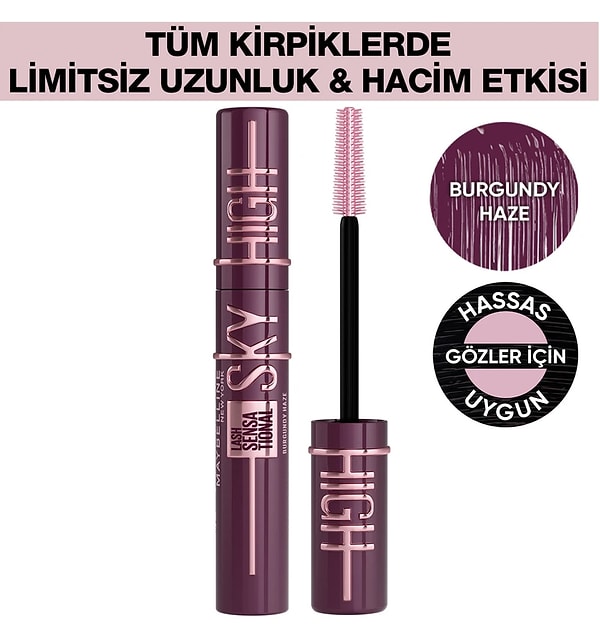 5. Maybelline New York Lash Sensational Sky High Burgundy Haze Maskara - Mürdüm