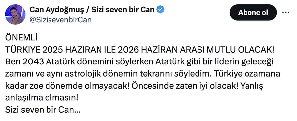 İşte, Can Aydoğmuş'un X hesabı üzerinden paylaştığı o öngörü 👇