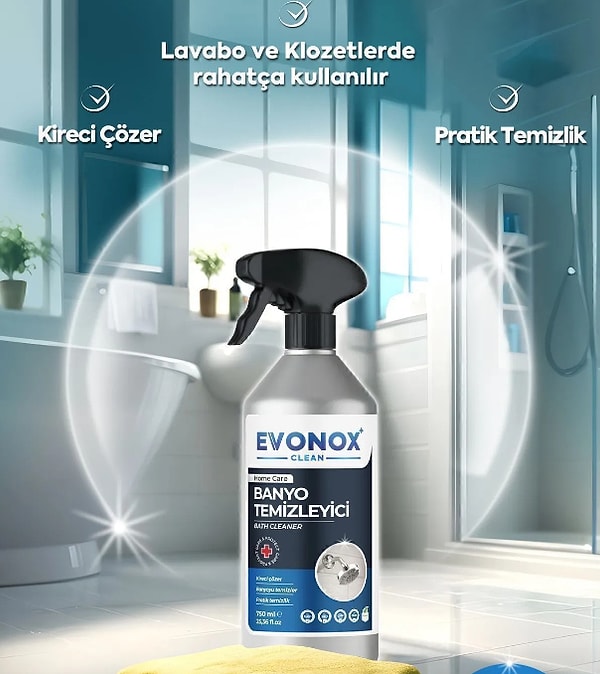 17. Evonox Clean Ultra Güçlü Banyo Temizleyici ve Kireç Çözücü Okyanus Kokulu Sprey 750 ml