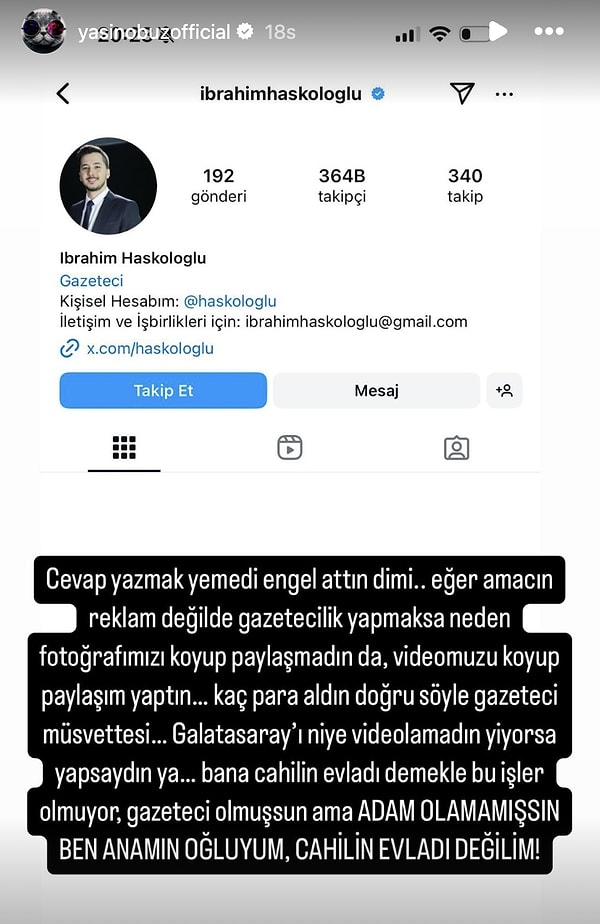 Haskoloğlu'nun kendisini engellediğini de belirten Obuz, ünlü gazeteciye ağır ithamlarda bulundu.