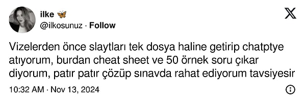 Sınırları biraz daha zorlayan öğrencimiz ise ChatGPT'ye attığı slayt dosyasından vize için örnek soru hazırlamasını istedi!