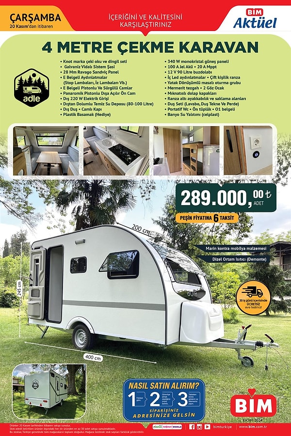 4 Metre Çekme Karavan 289.000 TL