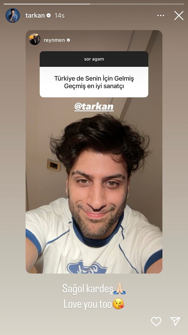 Reynmen bu soruya oldukça net bir cevap vererek paylaşımına Tarkan'ı etiketledi. Tarkan ise Reynmen'in paylaşımını alıntılayarak ünlü isme teşekkür etti!