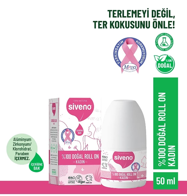 6. Siveno %100 Doğal Roll-on Kadın Deodorant Ter Kokusu Önleyici Bitkisel Leke Bırakmayan Vegan 50 m