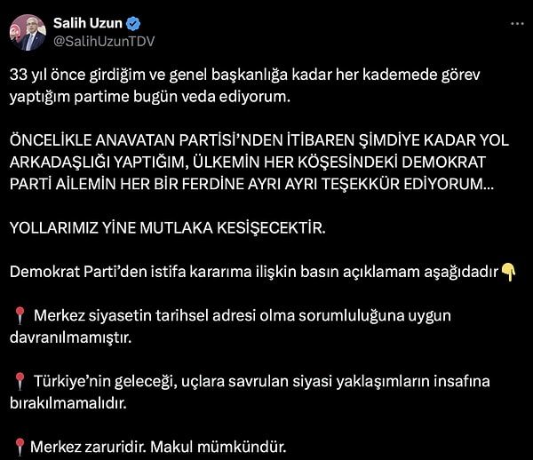 Salih Uzun ise paylaşımında şu ifadeleri kullandı: 👇🏻