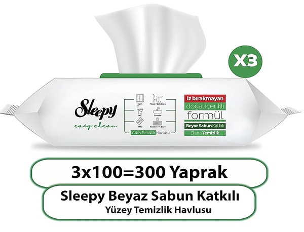 Sleepy Easy Clean Beyaz Sabun Katkılı Yüzey Temizlik Havlusu