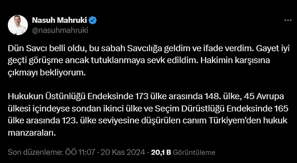 Nasuh Mahruki konu ile ilişkin sosyal medya hesabından şu açıklamayı yaptı: