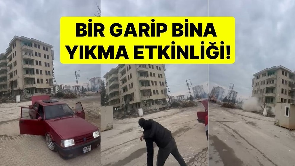 Malatya'da Bir Garip Bina Yıkma Etkinliği! Yüksek Sesle Müzik Açıldı, İş Makinesiyle Yere Vuruldu