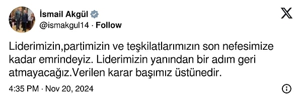 İstifası istenen Bolu Milletvekili İsmail Akgül'ün paylaşımı 👇