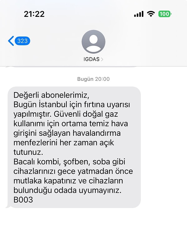 İGDAŞ, gönderdiği SMS ile de vatandaşları uyardı 👇