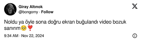 Prens oyuncusu Giray Altınok kendi dizisi eşliğinde evlenme teklifi edilmesinden hoşlanmış olacak ki paylaşımı alıntılayarak "Noldu ya öyle sona doğru ekran buğulandı video bozuk sanırım" dedi.