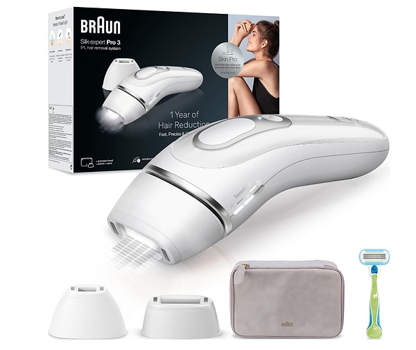 7. Braun IPL Silk·expert Pro 3, Evde Tüy Alma, Çanta, Venus Tıraş Makinesi, 2 Başlık ile