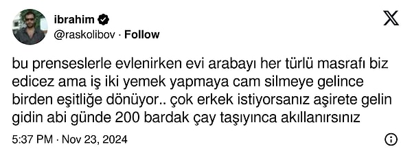 Bilic'in sözlerine tepki gösterenlerden biri de X kullanıcısı @raskolibov oldu. Ancak "Bu prenseslerle evlenirken evi, arabayı, her türlü masrafı biz edeceğiz" sözlerine Danla Bilic sessiz kalmadı.