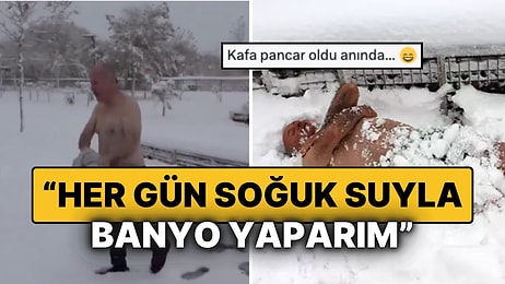 Aksaray'da İlk Karın Keyfini Böyle Çıkardı: 65 Yaşındaki Sami Yüksel'den Geleneksel Kar Banyosu