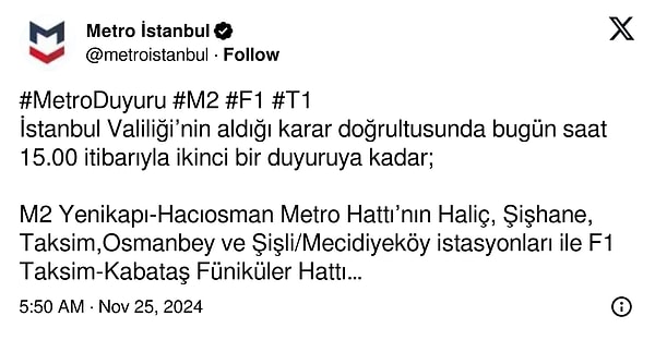 Metro İstanbul tarafından yapılan bu paylaşıma kullanıcılar tepki yağdırdı.