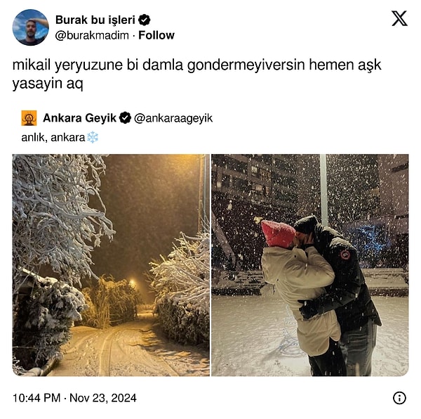 Ankara'ya yılın ilk romantizmi düşmüş.