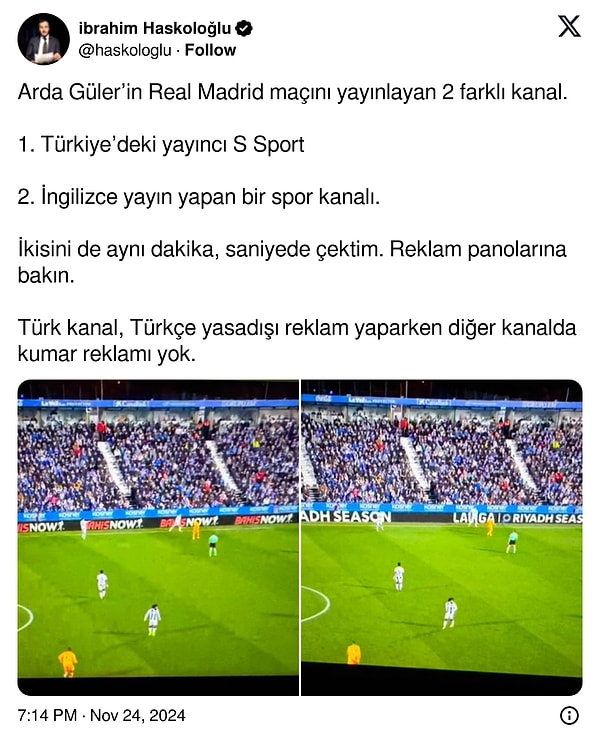 Gazeteci İbrahim Haskoloğlu, "ifşa" diyerek yasa dışı bahis reklamlarının S Sport'ta yer aldığını iddia etmişti