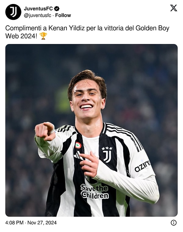 İşte, Juventus'un resmi hesabından yaptığı tebrik paylaşımı👇