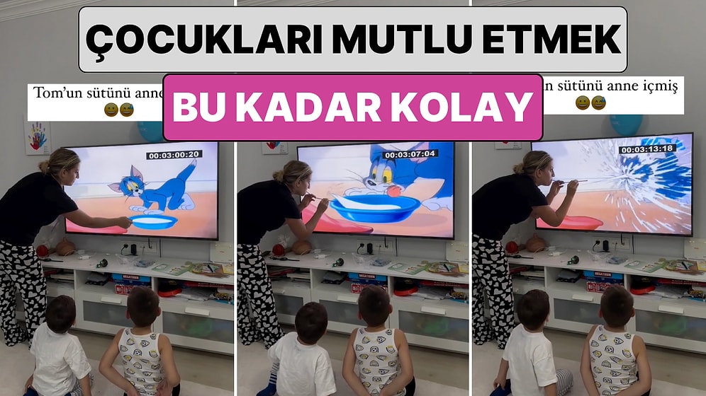 Bir Anne Tom ve Jerry Çizgi Filmine Kendi Yöntemiyle Dahil Olarak Çocuklarına Tatlı Bir Eğlence Yaşattı