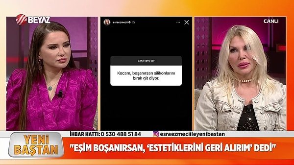 Beyaz TV'de yayınlanan Yeni Baştan programını sunan Esra Ezmeci'ye konuk olan Eylül isimli kadın itirafları ile şoke etti.