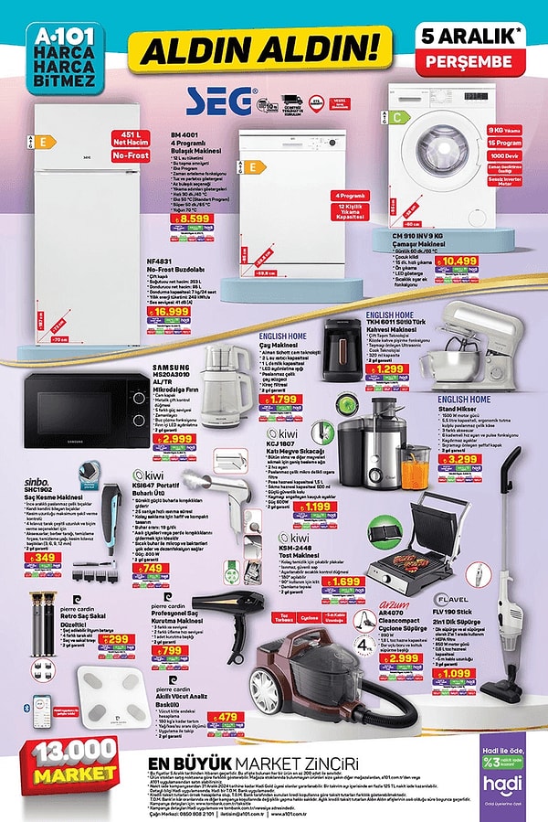 SEG 4 Programlı Bulaşık Makinesi 8.599 TL