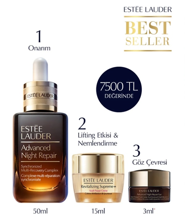 13. Estee Lauder Cilt Bakım Seti - Advanced Night Repair Serum 50ml Göz Kremi 5ml Supreme Soft Nemlendirici 15ml