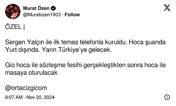 Beşiktaş Kulübü Kongre Üyesi Murat Özen de Sergen Yalçın'la temas kurulduğunu ve Giovanni van Bronckhorst'un sözleşme feshi sonrası Sergen Yalçın'la masaya oturulacağını söyledi👇