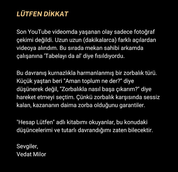 Vedat Milor, sosyal medyada gündem olan o anların ardından bir açıklamada bulundu.