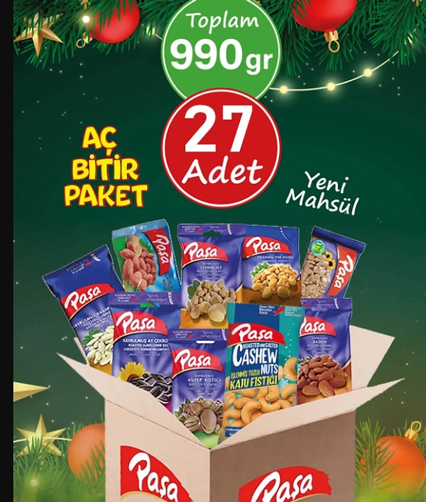 7. Paşa Kuruyemiş Lezzeti Keşfet Lüx Paket 990 gr - 27 Paket (NATUREL 1. KALİTE)