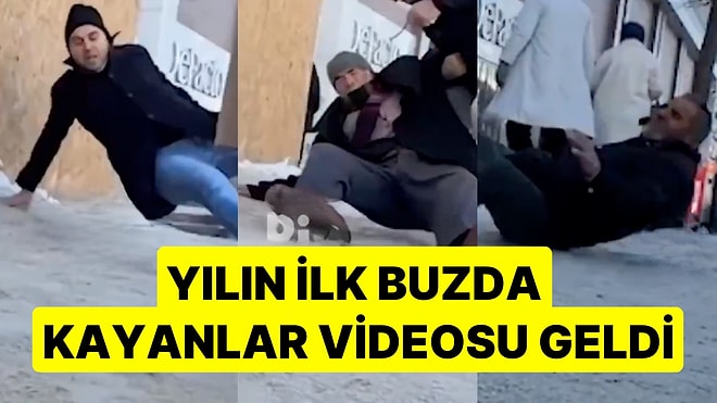 Yılın İlk Buzda Kayanlar Videosu Geldi: Yere Düştükten Sonra Telefonla Konuşmaya Devam Etti