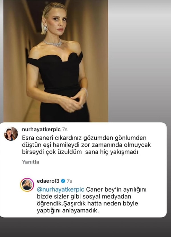 'Caner'i çıkardınız gözümden gönlümden düştün. Eşi hamileydi zor zamanında olmayacak bir şeydi. Çok üzüldüm sana hiç yakışmadı' şeklinde yapılan yoruma Eda Erol'dan yanıt geldi.