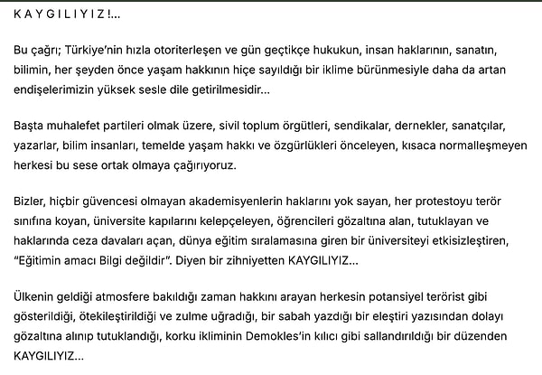 İşte paylaşılan bildiri ve bildiride imzası olan izimler: