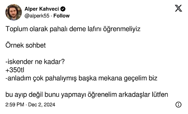 Tartışma bu paylaşımla ortaya çıktı. Pek çok kişi de artan fiyatlara neden itiraz edemediğini düşünmeye başladı.